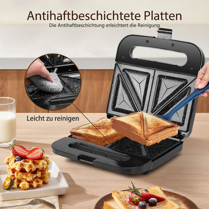 Aigostar - Toaster for 2 Sandwiches, Toaster Plate with Non-Stick Ceramic Coating, Automatic Temperature Control 180-200°C, Indi.