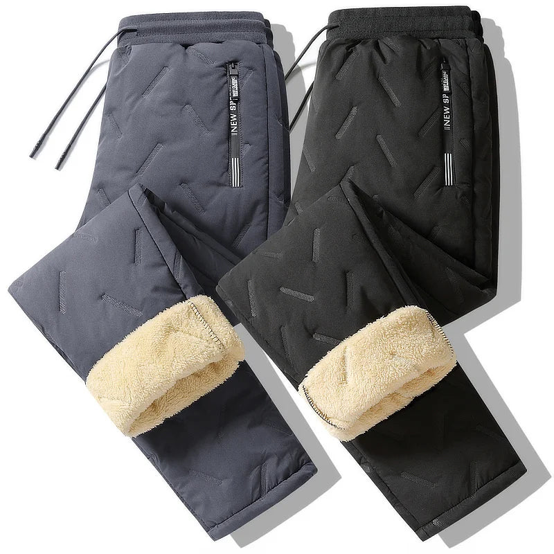 Men's Winter Sweatpants Plush Thick Fleece Lambswool Thermal Casual Waterproof Windproof Warm Cotton Trousers.