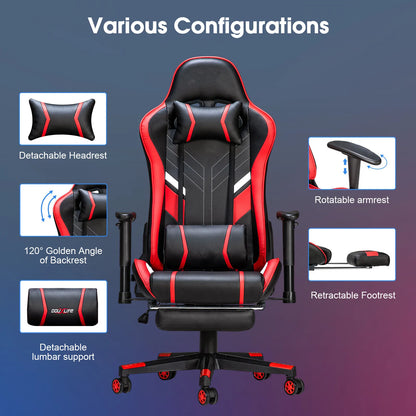 Massage-Gaming-Stuhl, 7-Punkt-Sitzhöhe, ergonomischer Bürostuhl mit Fußstütze und Lordosenstütze, GC-RC03 Stühle