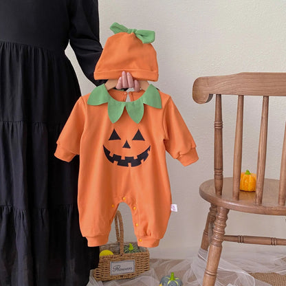 Catton Kürbis Smiley Halloween Baby Neugeborene Kleidung Baumwolle Langarm Strampler mit Hut Zweiteilige Sets Outfits Party Overall.