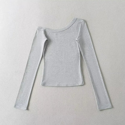 Women's One Shoulder Long Sleeve Fitted Top Elegant Casual Style