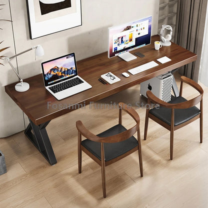Minimalistischer langer Massivholztisch für das Heimbüro, große Arbeit, Gaming, Arbeitszimmer, Schreibtische für zwei elegante Räume, Computertisch mit Stahlbeinen