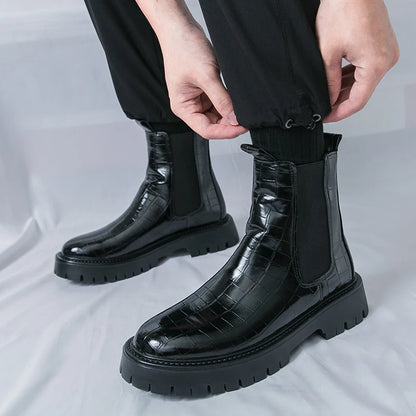 Street Style Pointed Toes Chelsea Boots Stylish Leather Ankle Boots Fashion High Top Shoes Party Business Motorcycle Boots Botas