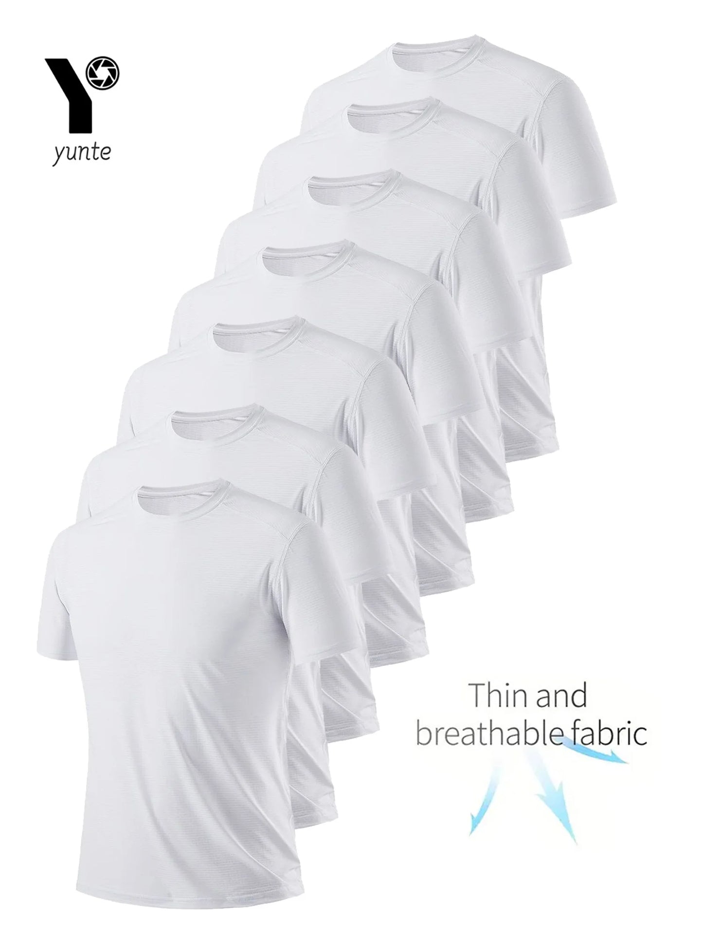 Round Neck T-Shirt 7-Piece White Ultra-Light Men's Quick-Drying Breathable Sweat-Absorbent Shirt Suitable for Fitness Gym and Ru.