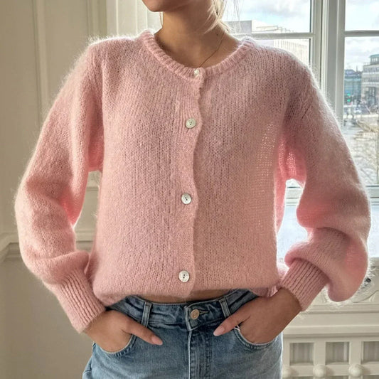 Women Solid Knitted Single Breasted Cardigan O-neck Long Sleeve Loose Soft Sweater 2024 Autumn Lady Knitwear ﻿.