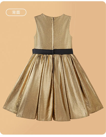Teenager Mädchen Gold Glänzendes Bühnenkleid Kinder Hochzeit Klavier Performance Luxus Dressing Kostüm Größe 110-170.
