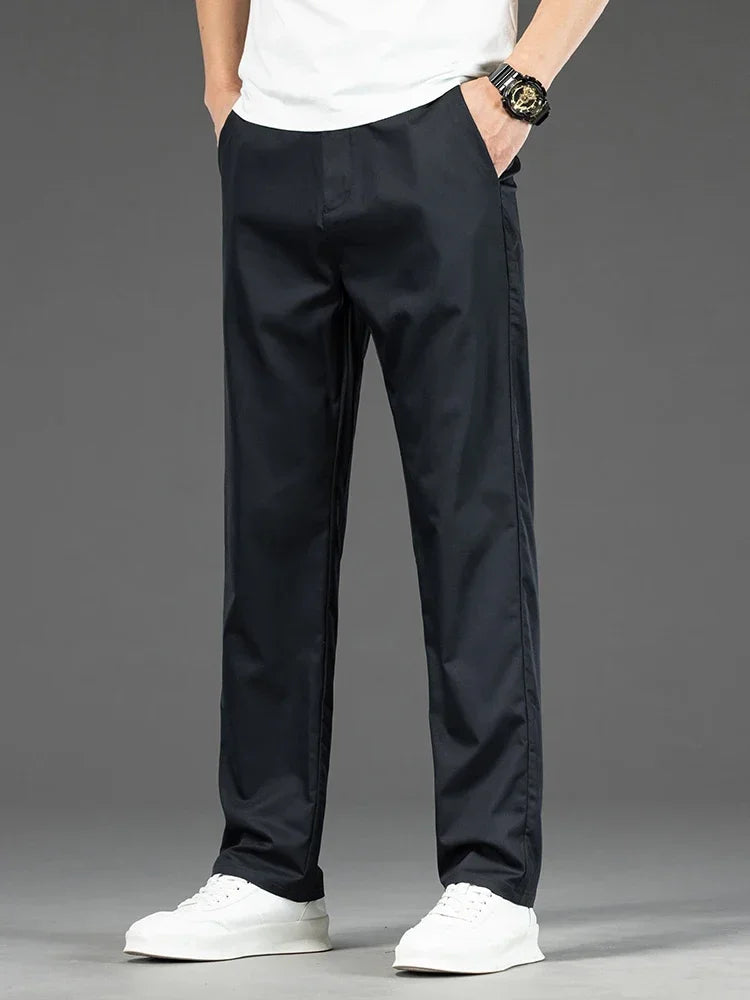Thin Men Bamboo Summer Pants Casual High Quality Business Classic Fashion Stretch Slim Formal Straight Trousers Black Gray Khaki.