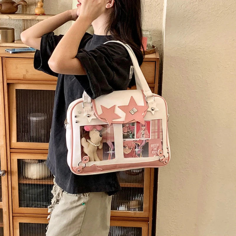 Y2K Trendy Star Ita Bag Lolita Girl Transparent Pocket Fashion Crossbody Bag Women's DIY Display Shoulder Bag Cute Purse Handbag.