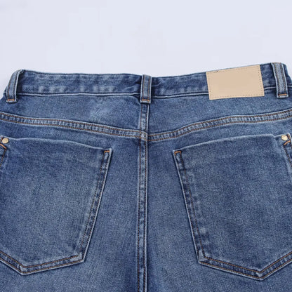 HH Women Denim Pant Sets Turn-Down Collar Long Sleeves Belt Autumn Coats+Pockets Loose High Waist Zipper Hemming Trousers