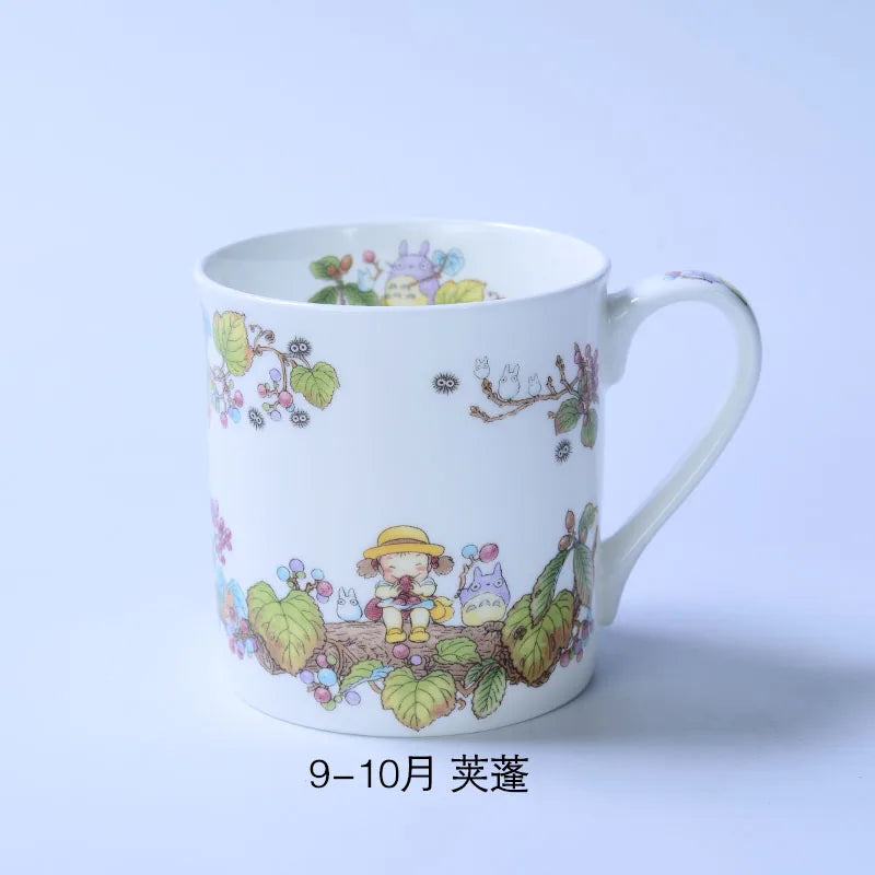 Bone China Dinner Plate Anime Cup and Saucer Set Coffee Mug Cute Cartoon Pattern Ceramic 9.5 Inch Dish Household Tableware Gift.