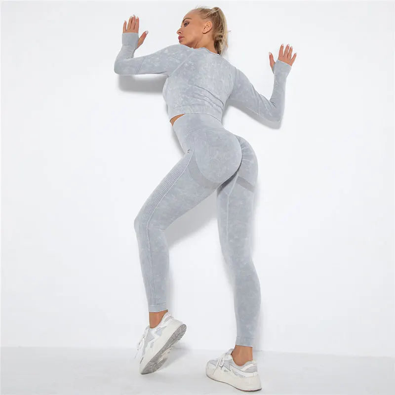 Seamless Yoga Set Gym Clothes Women's Sportswear Yoga Suits Women Fitness Set Tracksuits Sports Outfits Long Sleeve Gym Leggings