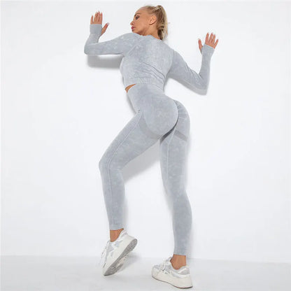 Seamless Yoga Set Gym Clothes Women's Sportswear Yoga Suits Women Fitness Set Tracksuits Sports Outfits Long Sleeve Gym Leggings