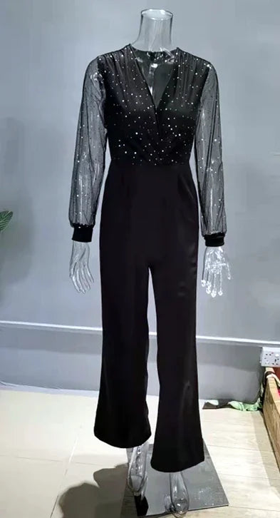 Jumpsuit Women Elegant Slim Long Pants One Piece Outfit V-neck Party Club Rompers Summer 2025 Sexy Lace Straight Leg Jumpsuits.