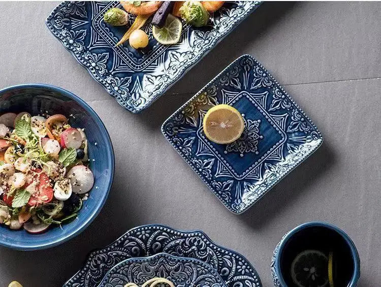 1pcs Western Dinner Plates Ceramic Dishes Tableware Dinnerware Steak Dessert Noodle Cup Serving Baroque Northern Europe.