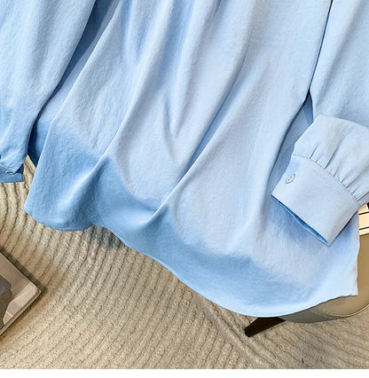 Plus Size Women's Blouses 2025 Spring Autumn Simple Lady Shirts Long Sleeve Big Pockets Shirt Loose Casual Tops