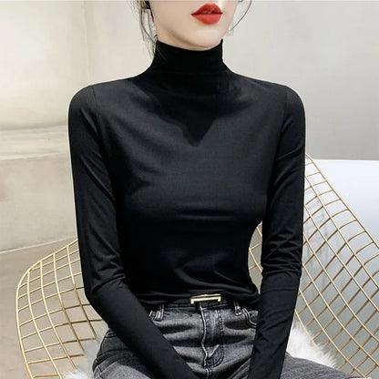 Schwarz Rollkragen T-shirt Langarm Tops Frauen Y2k Kleidung Herbst Winter Koreanische Mode Modale Elegante T-shirts für Frauen 2024