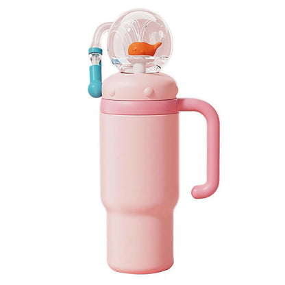 24oz Stainless Steel Whale Fountain Tumbler Straw Water Cups Kids Adults Travel Water Bottles Whale Water Cups Car Water Bottle