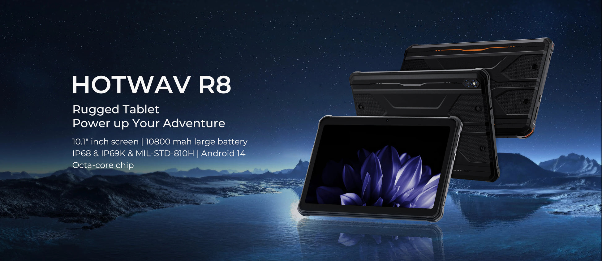 HOTWAV R8 Rugged Tablet 10.1'' HD+ Display 10800mAh Massive Battery Pad Android 14 OS Octa-core 4GB 128GB Tablet PC Global.