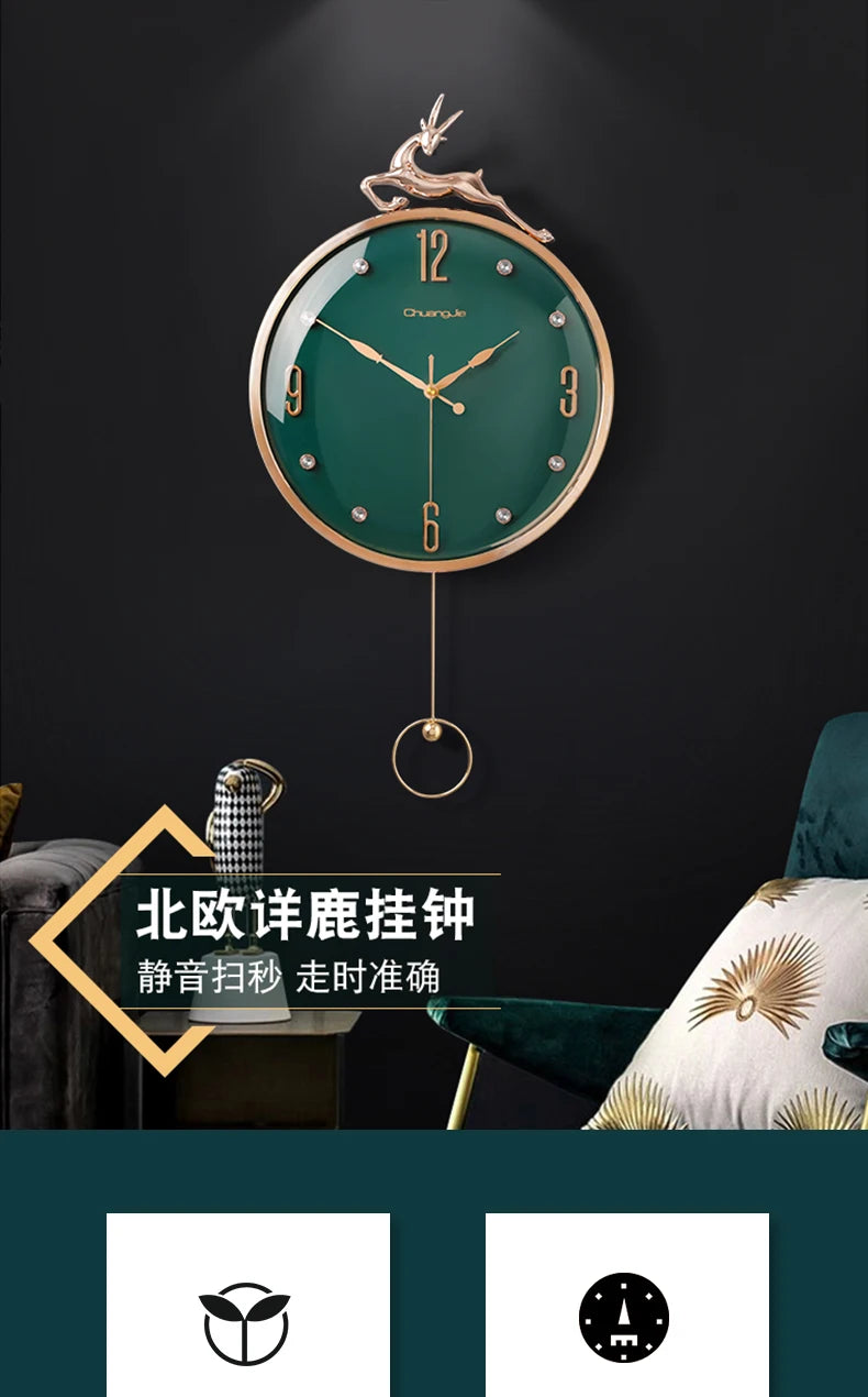 13-Zoll-Wanduhr mit verheißungsvollem Hirsch, nordisches kurzes Design, Wohnzimmer-Dekoration, Küche, Stummschaltung, Uhren, Kunst, Wanduhr, Heimdekoration, NEU