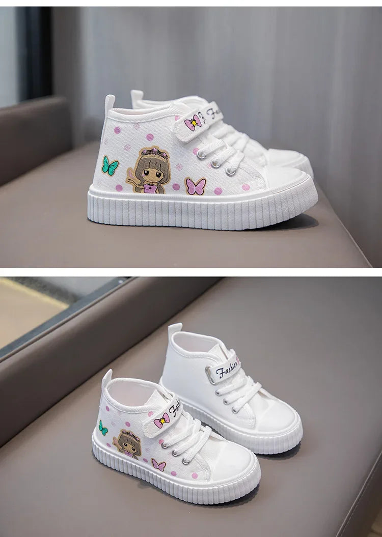 Children High top Canvas Sports Shoes Girls Lightweight Running Board Shoes New Kids Soft Bottom Non Slip Breathable Sneakers.