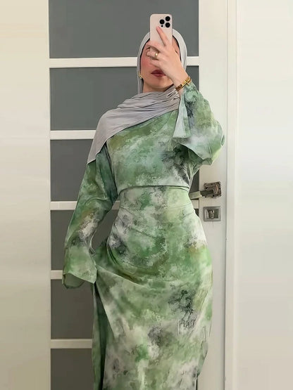 Middle East Women Fashion Dubai Abaya Türkiye Print Long Dress Modest Plain Prayer Ramadan Robe Femme Islam Clothing Kebaya.