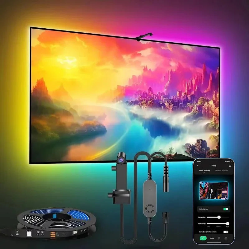 PC/TV LED-Hintergrundbeleuchtung RGBIC LED-Streifenlicht mit Farbpflückungssensor App-Steuerung Musiksynchronisierung Intelligentes RGB-Licht für Gaming-Atmosphäre.