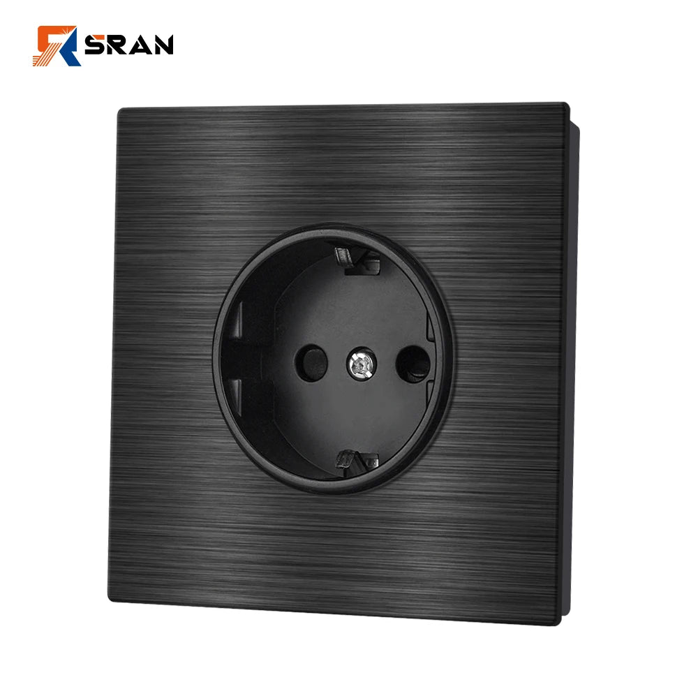 SRAN Eu-Steckdosen, 82/153/224 x 82 mm, schwarzes Panel aus Aluminiumlegierung, 16 A USB-Wandsteckdose Typ C, Heimbüro.