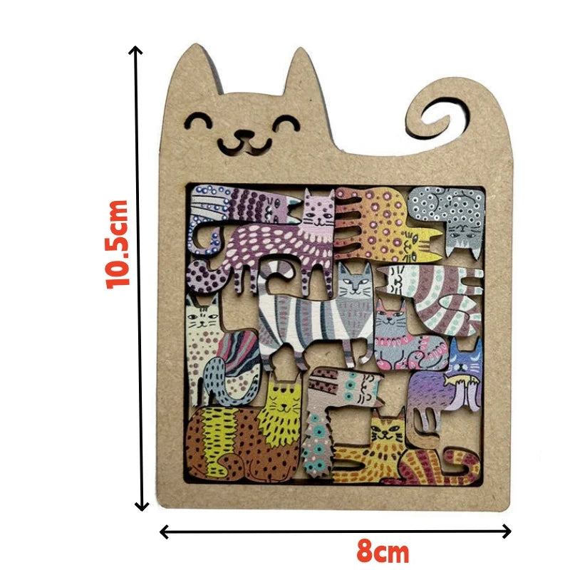 13 Irregular Wooden Cat Puzzles Colorful Cute Puzzle Toys for Children Birthday Gift Brain Teaser Educational Game.