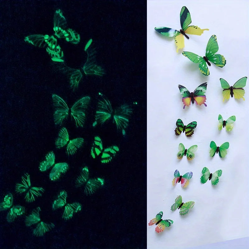 New 12Pcs Fashion 3D Luminous Butterfly Creative Wall Sticker For DIY Wall Stickers Modern Wall Art Home Decorations DIY Gift.