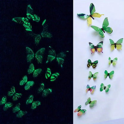 New 12Pcs Fashion 3D Luminous Butterfly Creative Wall Sticker For DIY Wall Stickers Modern Wall Art Home Decorations DIY Gift.