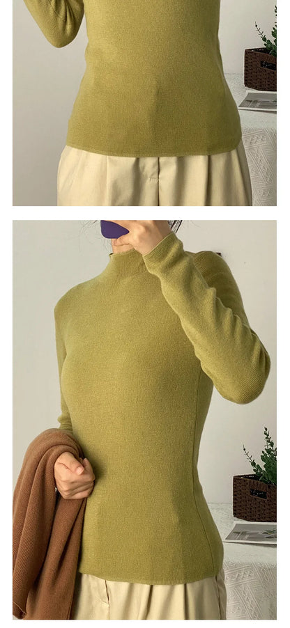 100% Ultra-fine Merino Wool Sweater Autumn and Winter Loose and Simple Semi-turtleneck Wool Bottoming Shirt Multi-color Sweater