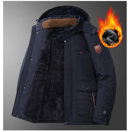 Thick Coat Winter Outdoor Running Sports Windproof Warm Fleece Hooded Cargo Jacket Men Removable Hood Thick Warm Fleece Jacket