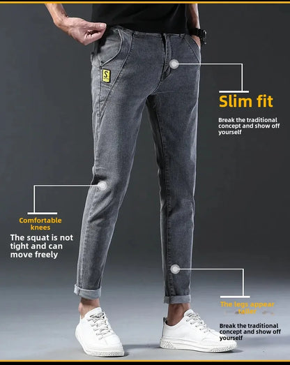 Frühling Herbst Xintang Denim Jeans Herren Slim Fit Casual Trendy Modische Alltagskleidung Blau Gerade Bein Hosen Elastische Taille