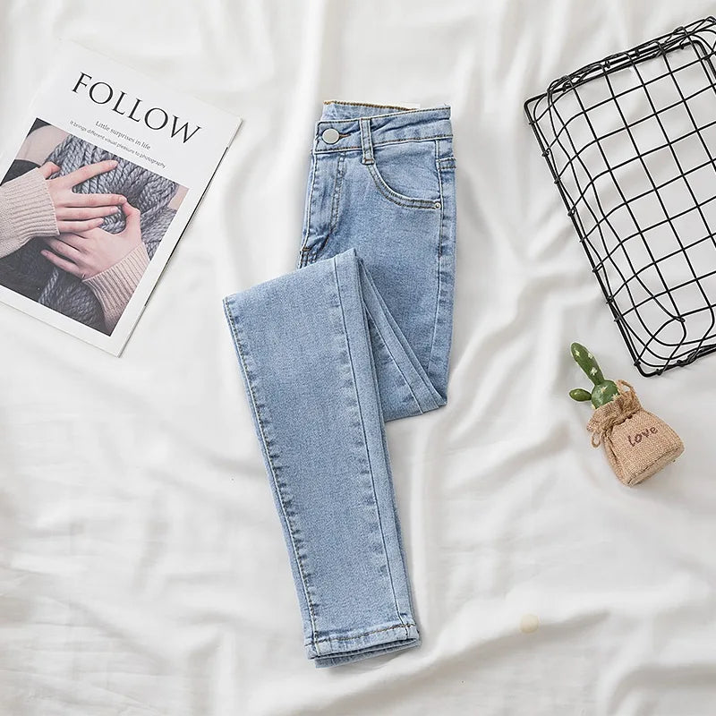 High-Waisted Slimming Jeans Women's Spring Summer New Style Outerwear Tight Fitting Elastic Waistline Legging Shoes