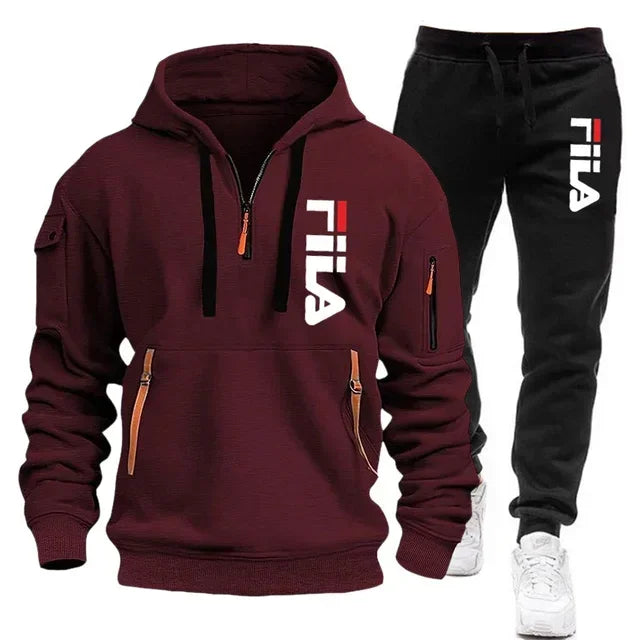 Herren-Set 2025, Herbst/Winter, neues Herren-Kapuzen-Sweatshirt + lange Hose, zweiteiliges Set, Outdoor-Pullover mit mehreren Taschen, Sport.
