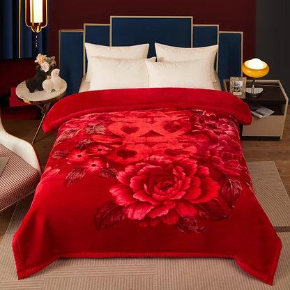 Double Layer Winter Thicken Raschel Plush Weighted Blanket For Bed Warm Heavy Blankets Throw Printed Flowers Fluffy Soft Carpet