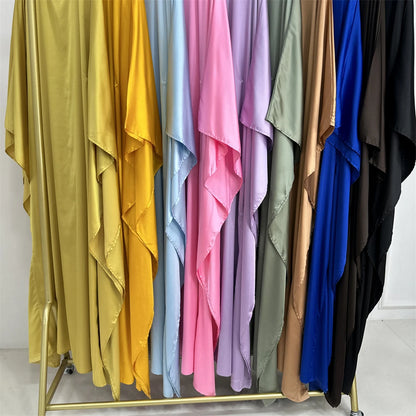 Eid glänzende Fledermaus Satin Abaya Dubai Luxus muslimische Abayas für Frauen Maxi Kaftan Kleid islamische Kleidung Kaftan Marocain Femme