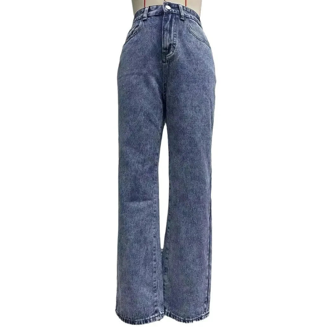 Women's High Waist Loose Comfortable Slimming Fashionable Straight Leg Casual Long Jeans Durable Quality from Mainland China.