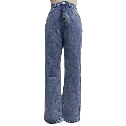 Women's High Waist Loose Comfortable Slimming Fashionable Straight Leg Casual Long Jeans Durable Quality from Mainland China.