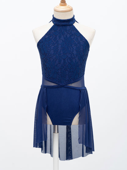 Mädchen Ballett Gymnastik Trikot lyrischen Tanz kleid ärmellose florale Spitze Tutu Tanz kleidung für Eiskunstlauf Bühnen performance