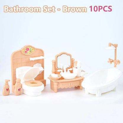 Hot Sale Cute Kawaii Pink 10 Items/Lot Miniature Dollhouse Furniture Accessory Kids Toys Kitchen Cooking Things For Girl Gifts.