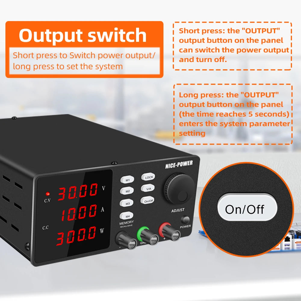 NICE-POWER DC Lab Power Supply 30V 10A 5A Adjustable Power Source For Phone Repairing RS232 USB PC Software Control Data Memory.