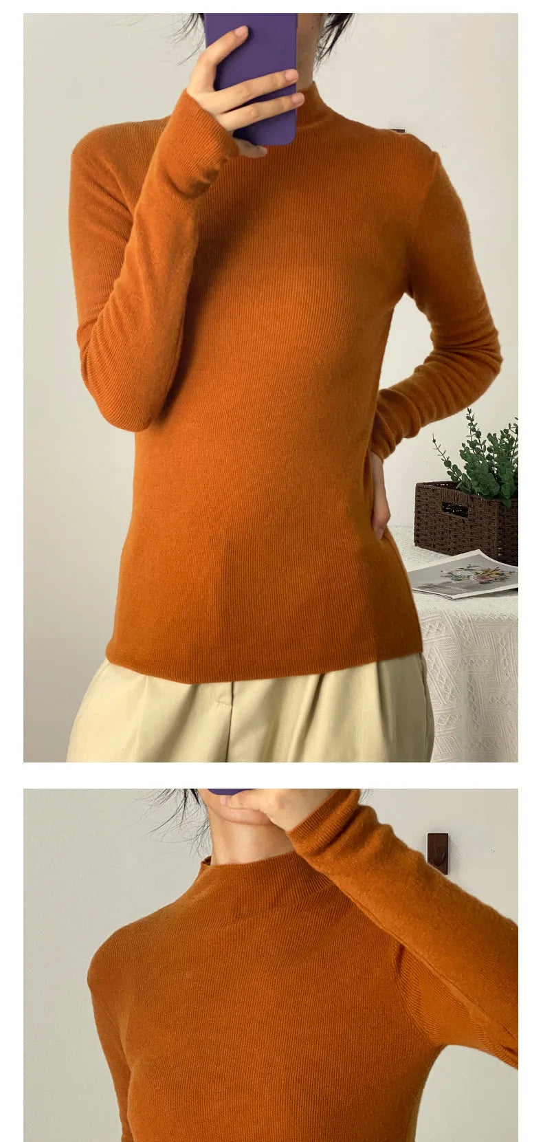 100% Ultra-fine Merino Wool Sweater Autumn and Winter Loose and Simple Semi-turtleneck Wool Bottoming Shirt Multi-color Sweater