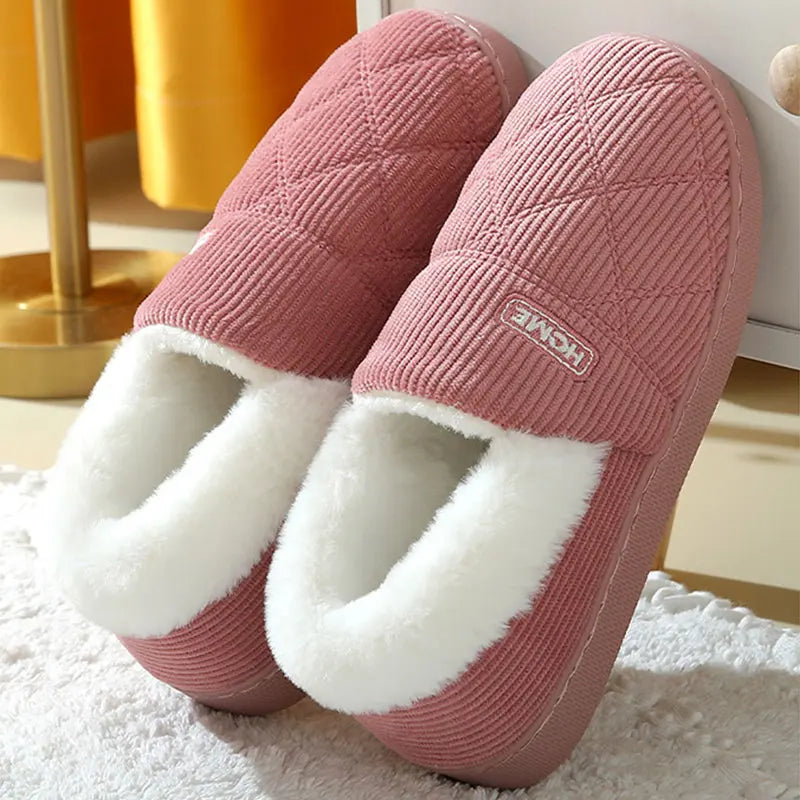 Shevalues Women Plush Slippers Winter Warm Fur Antiskid Cloud Slippers Outdoor Breathable Thick Flat Sole Slipper Home Slippers.