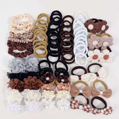 32/78pcs Girls Bows Sunflower Hair Ties Kids Girls Hair Bands Elastic Nylon Ties Hair Bows Ponytail Holder Hair Accessories Sets.