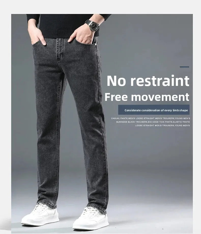 Slim Fit Casual Men's Jeans Youth Straight Leg Regular Business Elastic Long Trousers Autumn New Arrival from Mainland China.