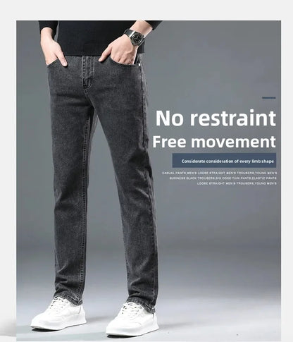 Slim Fit Casual Men's Jeans Youth Straight Leg Regular Business Elastic Long Trousers Autumn New Arrival from Mainland China.