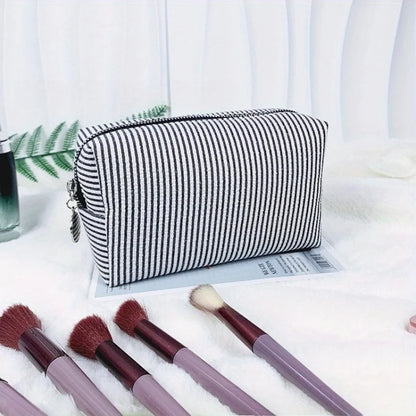 Custom Embroidered Striped Travel Toiletry Bag - Personalized Cosmetic Portable Polyester Storage for Travel School Dorm or Home.