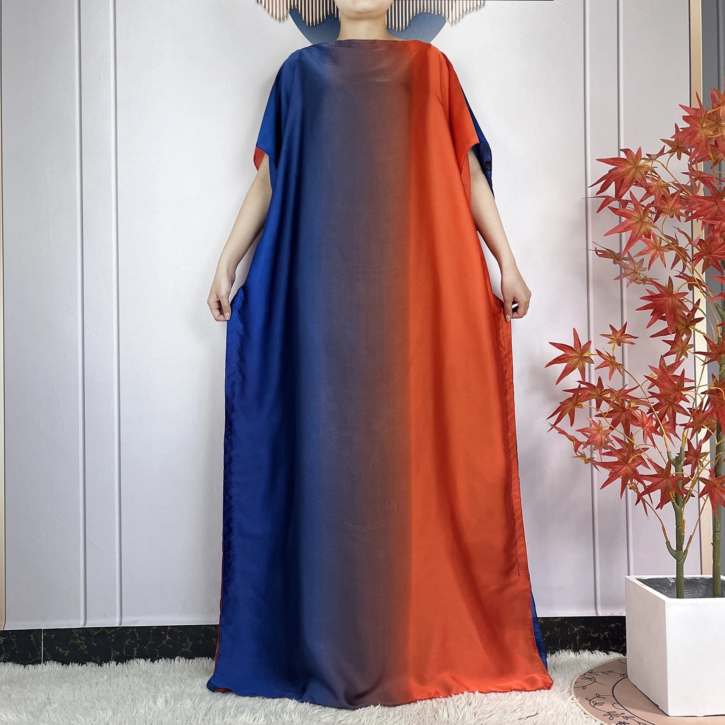 2024 New Dubai Summer Fashion For Women Printed Silk Soft Loose Femme Robe African Islam Maxi Woman Casual Dresses With Turban