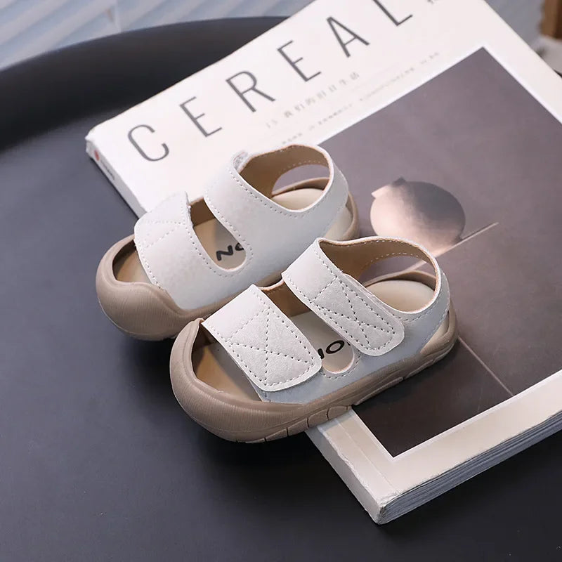 Children's Sandals Anti-kick Summer Shoes for Boy Solid Color Causal Kids Fashion Girls Walking Beach Sandals Non-slip Hook Loop